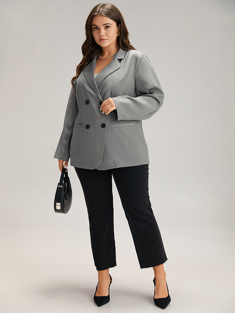 Plus Size Women Dailywear Plain Plain Regular Sleeve Long Sleeve Suit Collar Pocket Casual Blazers BloomChic 