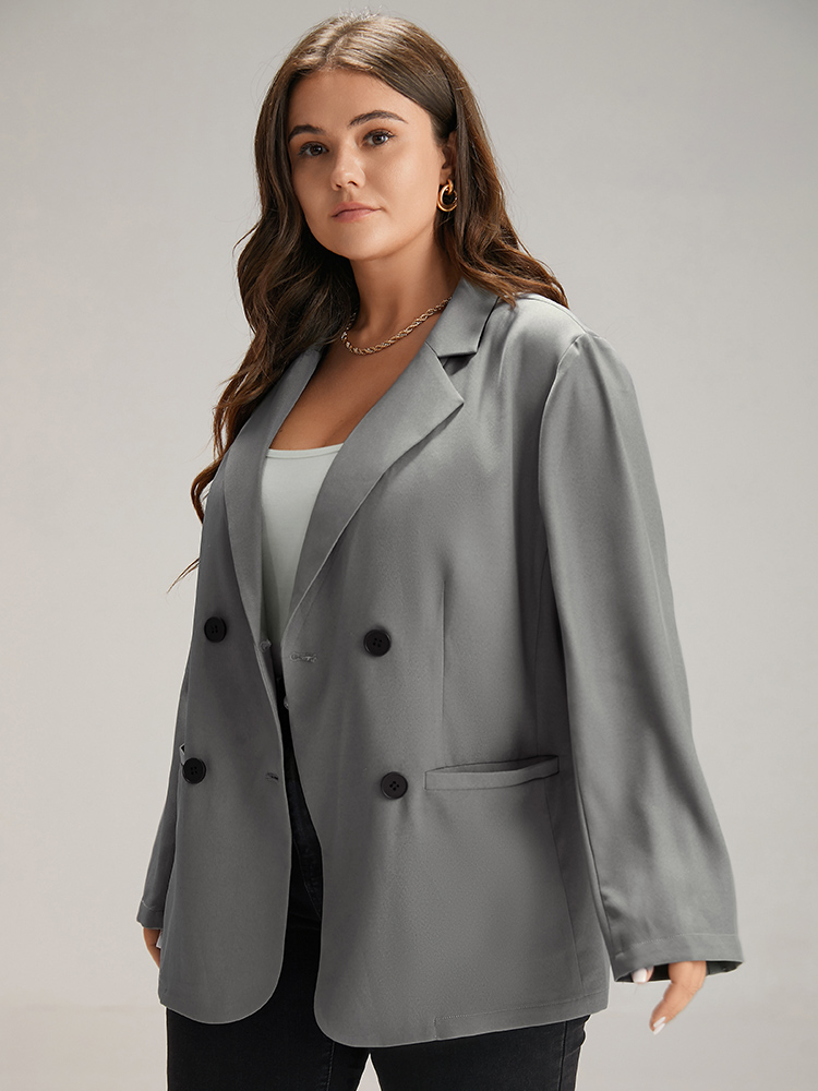 Plus Size Women Dailywear Plain Plain Regular Sleeve Long Sleeve Suit Collar Pocket Casual Blazers BloomChic 