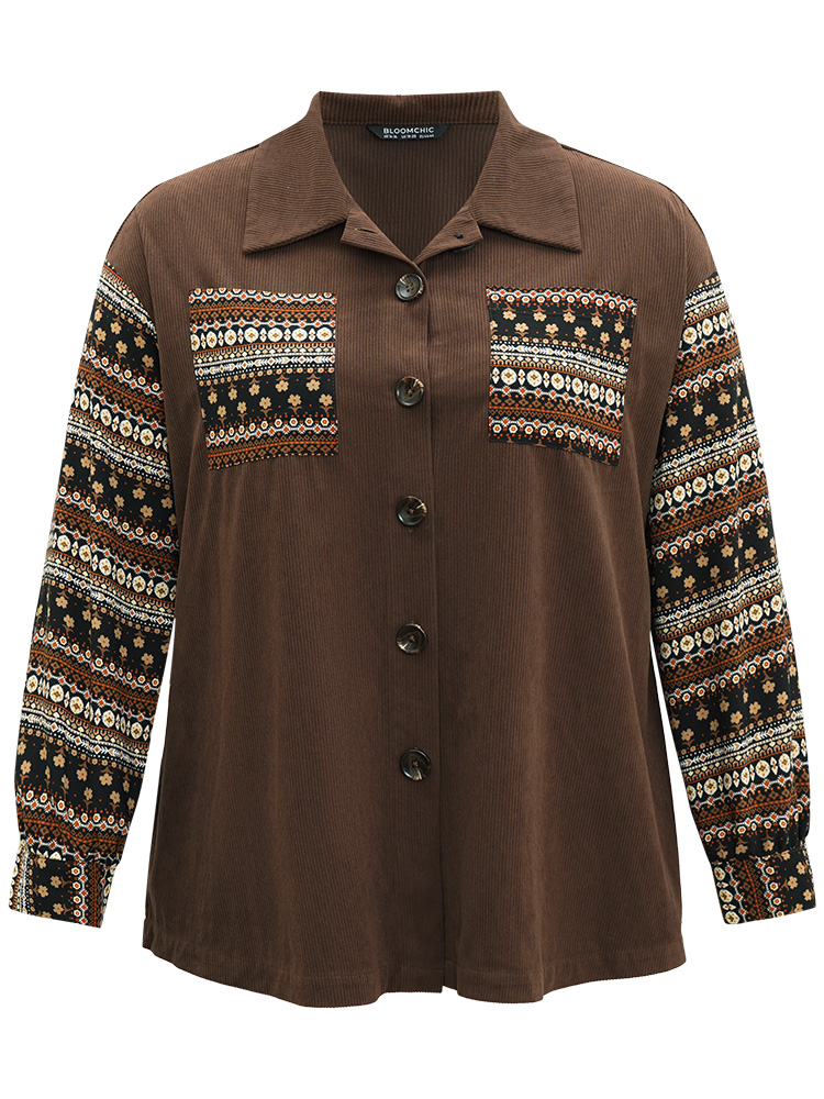 Plus Size Women Dailywear Bohemian Print Contrast Pocket Casual Jackets BloomChic 