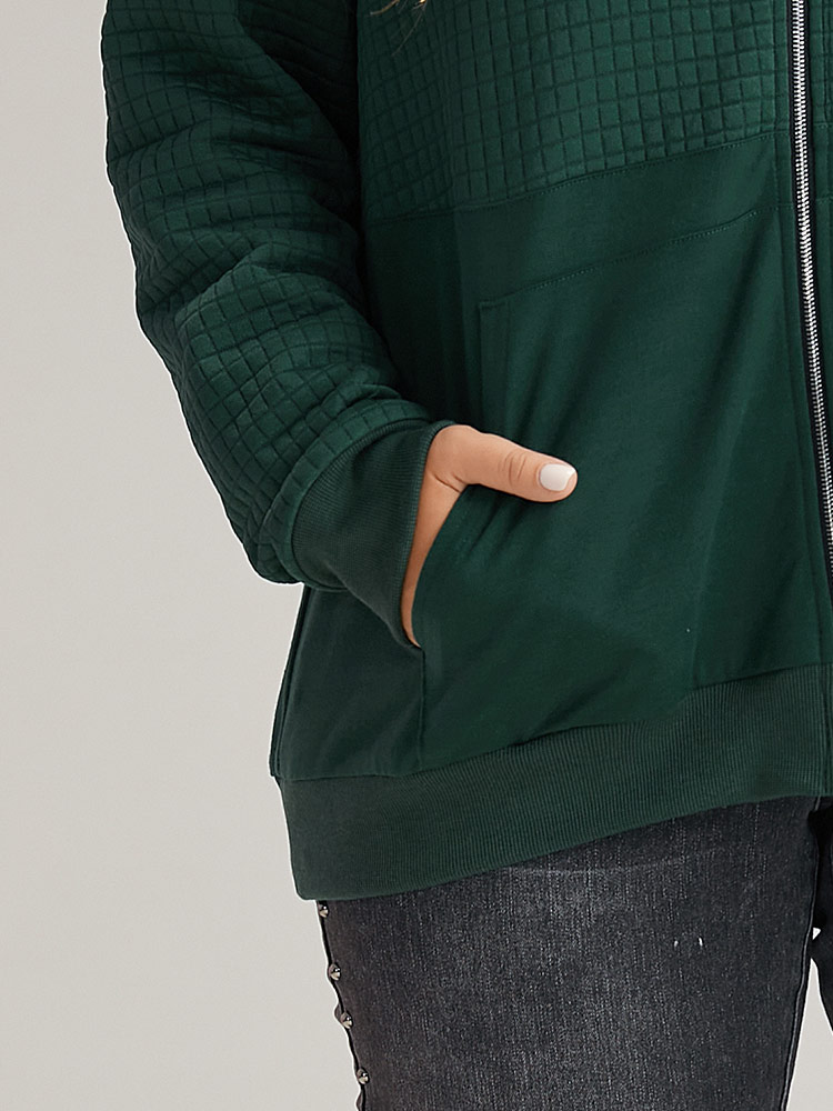 Plus Size Plain Texture Pocket Zipper, Sweatshirt Women DarkGreen Casual Elastic cuffs Hooded Dailywear Sweatshirts BloomChic 14-16/1X 