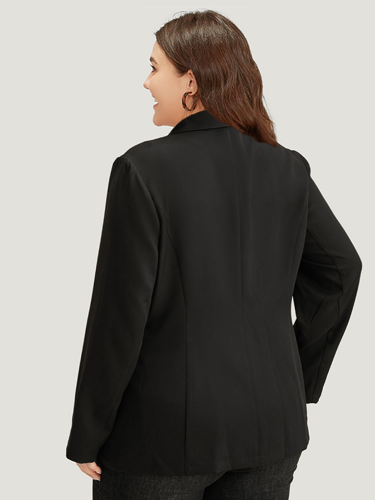 Plus Size Plain Suit Collar Button Up Pocket Blazer Black Women Work Plain Plain Sleeve Long Sleeve Suit Collar 30/6X Pocket At the Office Blazers BloomChic 
