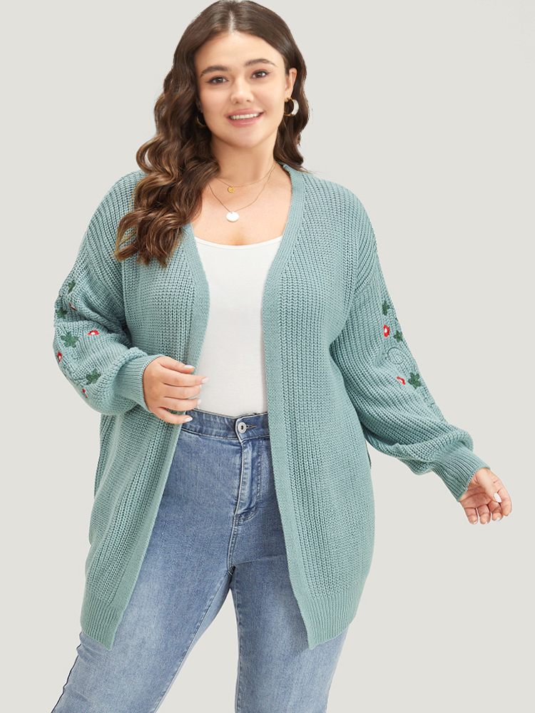 

Plus Size Floral Embroidered Lantern Sleeve Drop Shoulder Cardigan Stone Women Casual Loose Long Sleeve Everyday Cardigans BloomChic