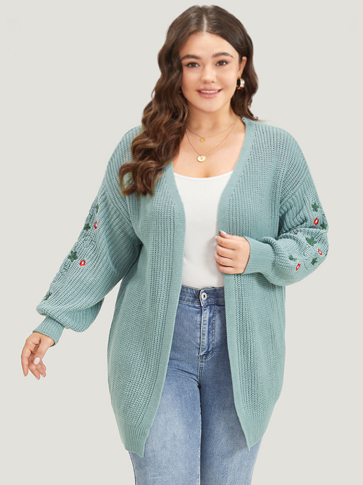 

Plus Size Floral Embroidered Lantern Sleeve Drop Shoulder Cardigan Stone Women Casual Loose Long Sleeve Everyday Cardigans BloomChic