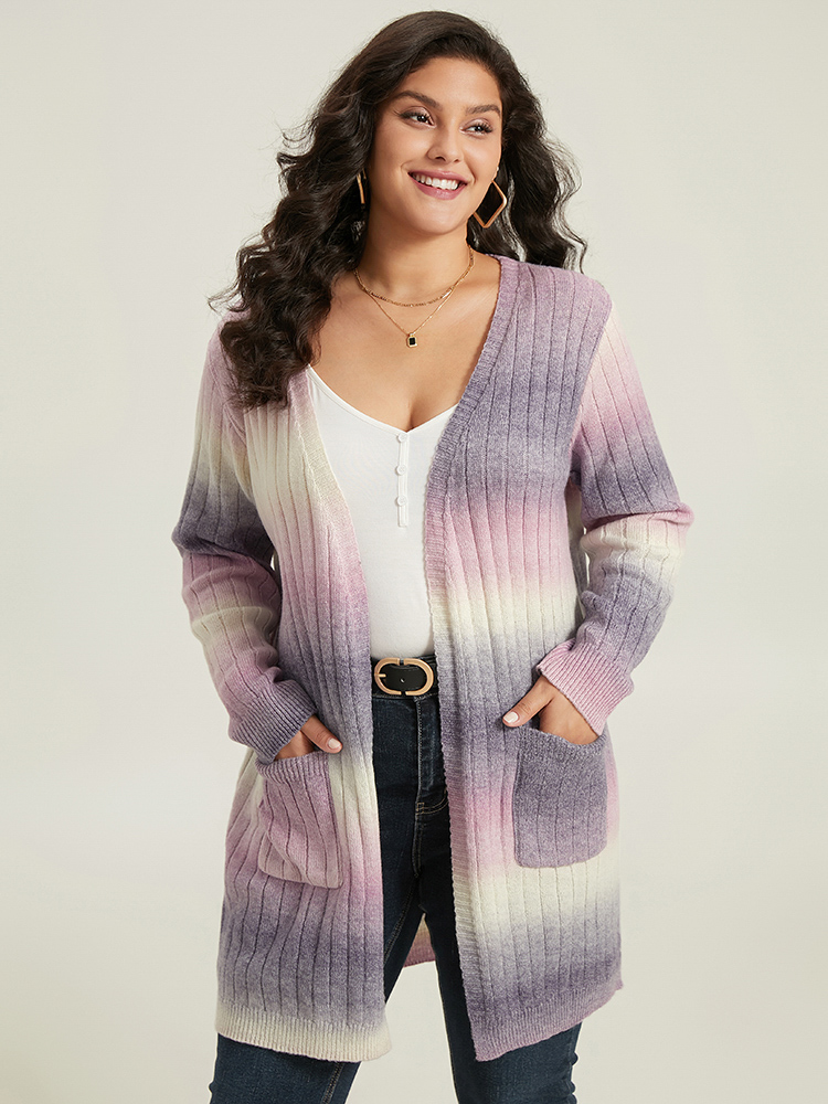 

Plus Size Ombre Patched Pocket Tunic Cardigan Multicolor Women Glamour Loose Long Sleeve Dailywear Cardigans BloomChic