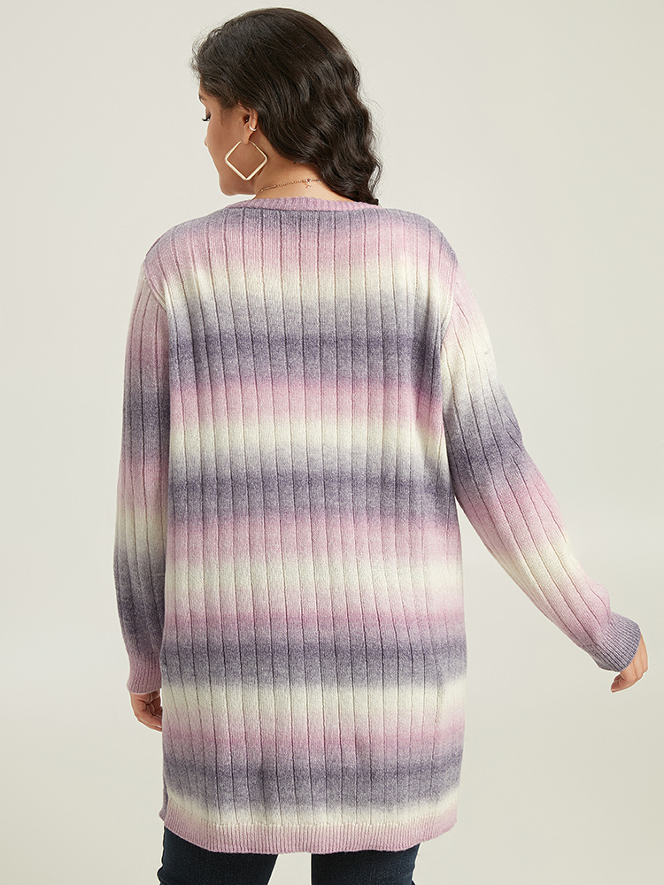 Plus Size Ombre Patched Pocket Tunic Cardigan Multicolor Women Glamour Loose Long Sleeve Dailywear Cardigans BloomChic 10/M 