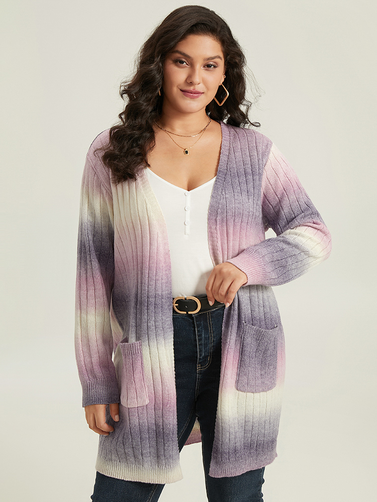 

Plus Size Ombre Patched Pocket Tunic Cardigan Multicolor Women Glamour Loose Long Sleeve Dailywear Cardigans BloomChic