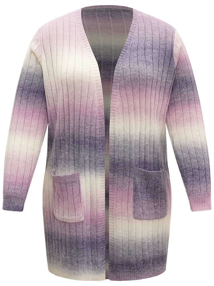 

Plus Size Ombre Patched Pocket Tunic Cardigan Multicolor Women Glamour Loose Long Sleeve Dailywear Cardigans BloomChic