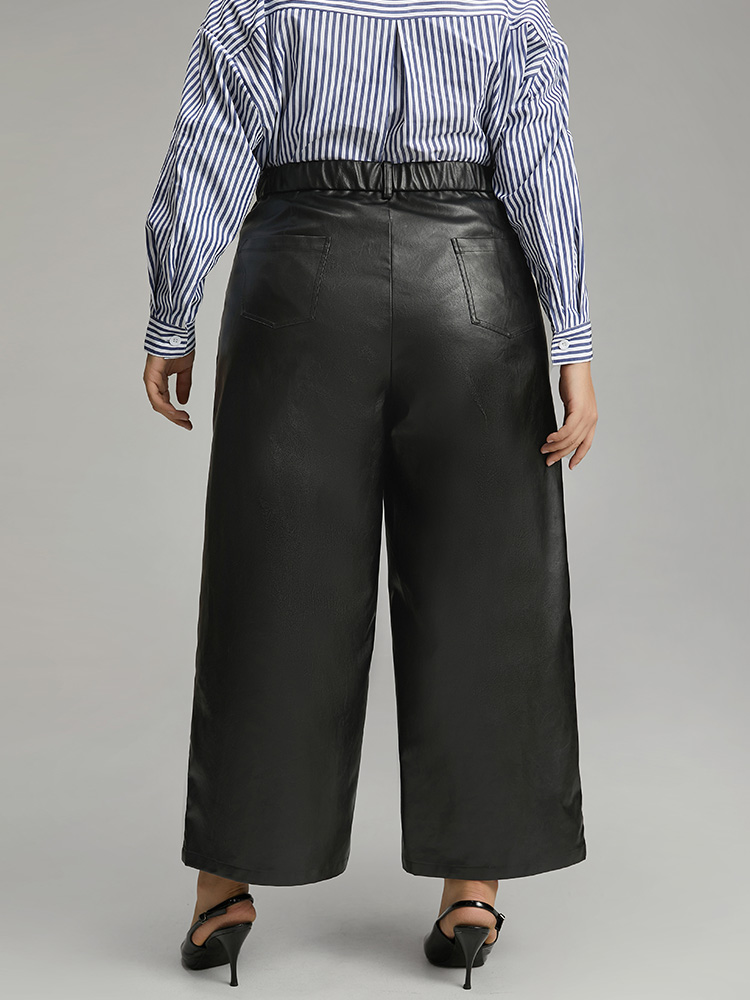 Plus Size PU Wide Leg Pocket Pants Women Black Elegant Wide Leg High Rise Dailywear Pants BloomChic 14-16/1X 