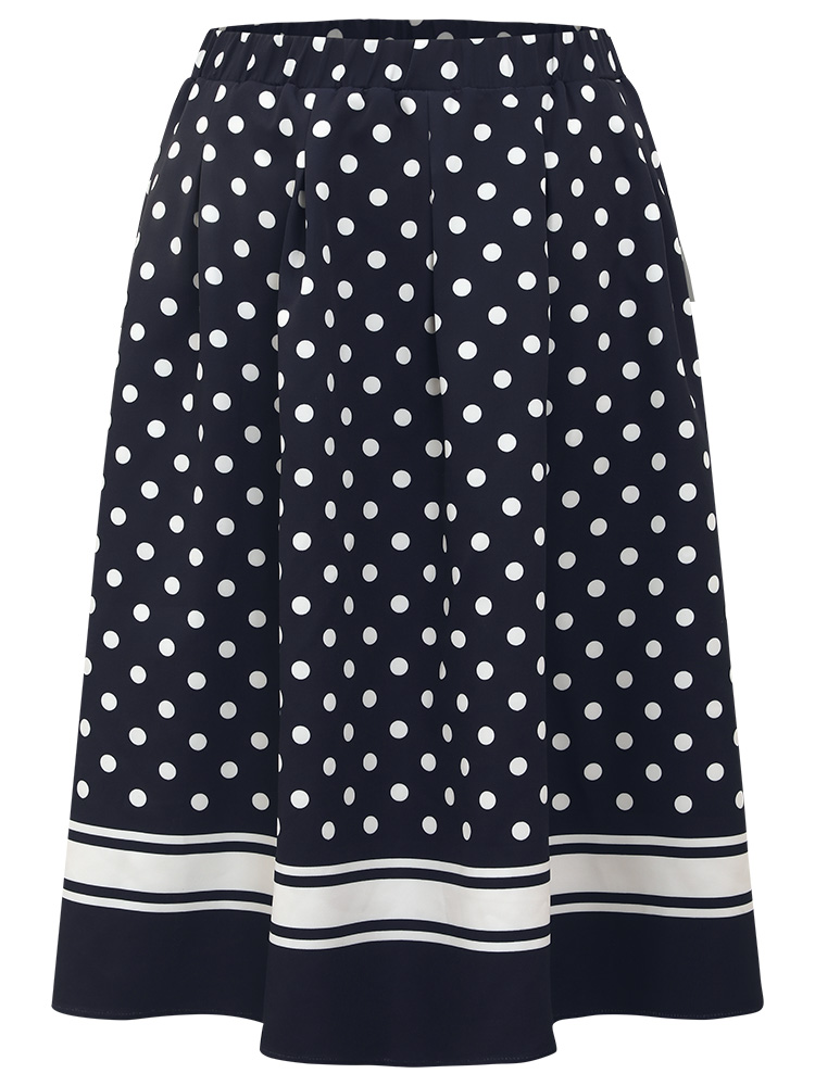 Plus Size Polka Dot Elastic Waist Contrast Skirt Women Indigo Office A-line No stretch Pocket Work Skirts BloomChic 12/L 