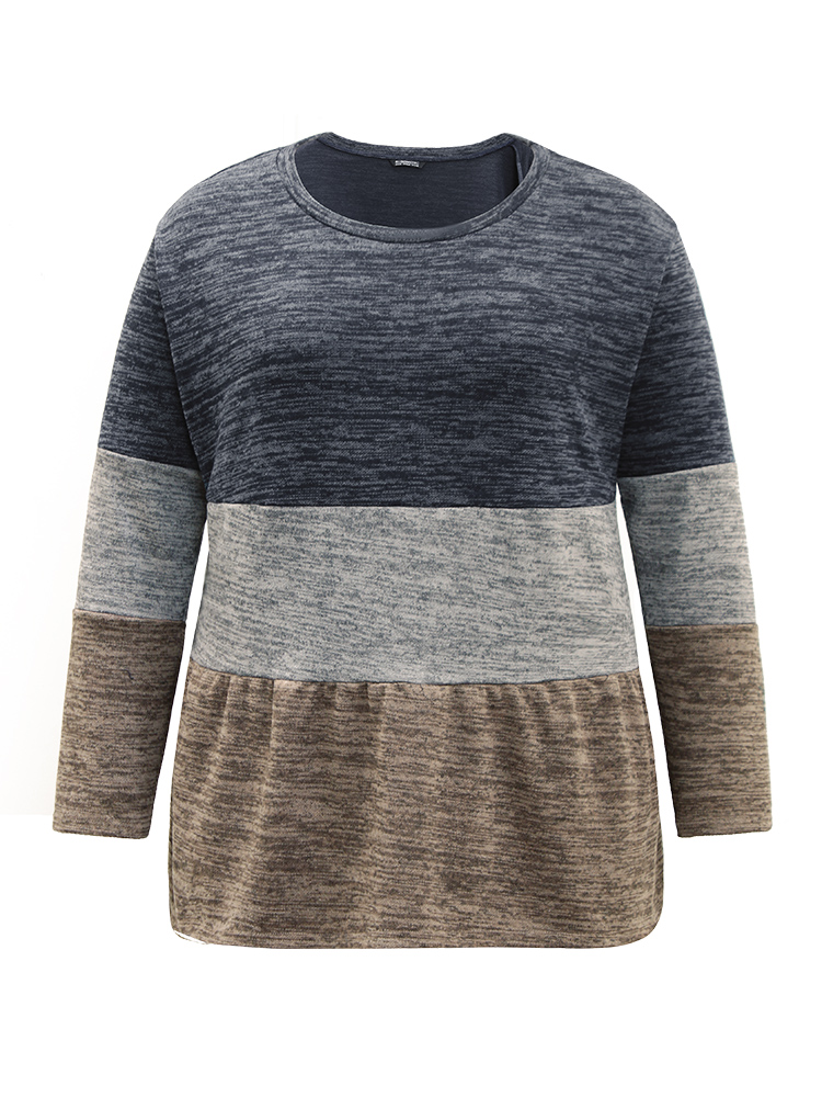 Plus Size Women Dailywear Plain Gathered Regular Sleeve Long Sleeve Round Neck Casual T-shirts BloomChic 