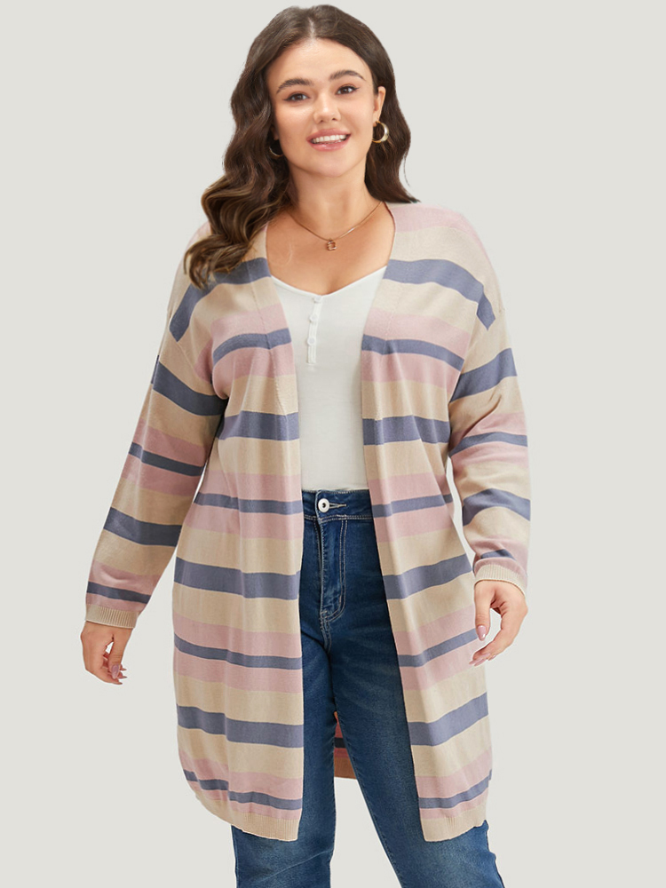 Plus Size Cardigans | Supersoft Essentials Striped Contrast Cardigan | BloomChic 