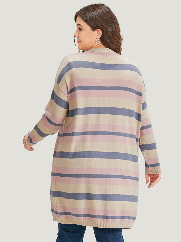 Plus Size Cardigans | Supersoft Essentials Striped Contrast Cardigan | BloomChic 