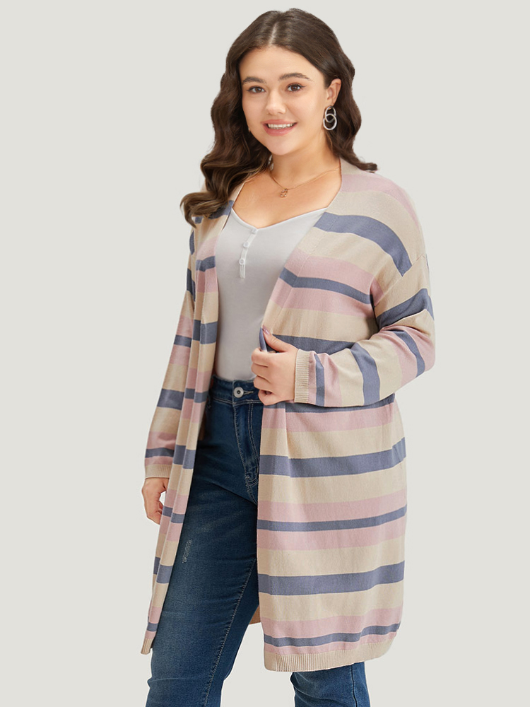 Plus Size Cardigans | Supersoft Essentials Striped Contrast Cardigan | BloomChic 