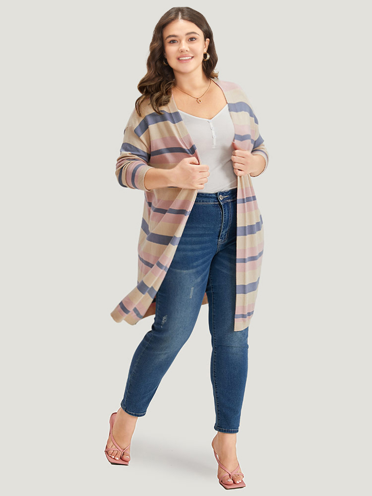 Plus Size Cardigans | Supersoft Essentials Striped Contrast Cardigan | BloomChic 