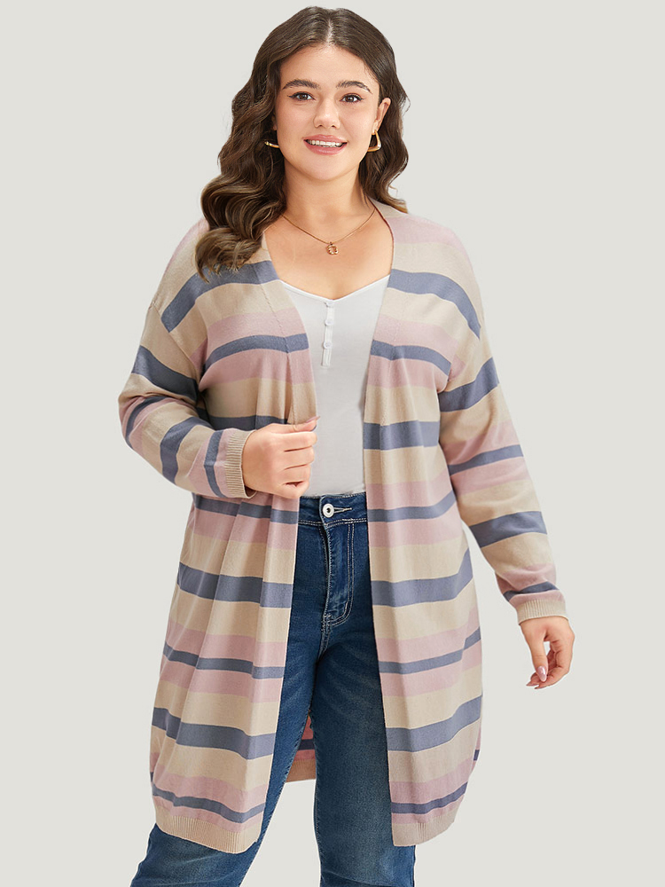 

Plus Size Supersoft Essentials Striped Contrast Cardigan Multicolor Women Casual Loose Long Sleeve Dailywear Cardigans BloomChic