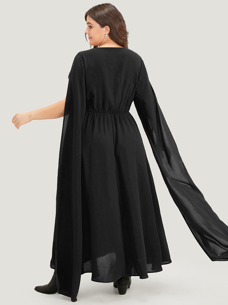 

Plus Size Halloween Sequin Detail Embroidered Cut Out Dress Black Women Elegant Patchwork Round Neck Sleeveless Curvy Long Dress BloomChic