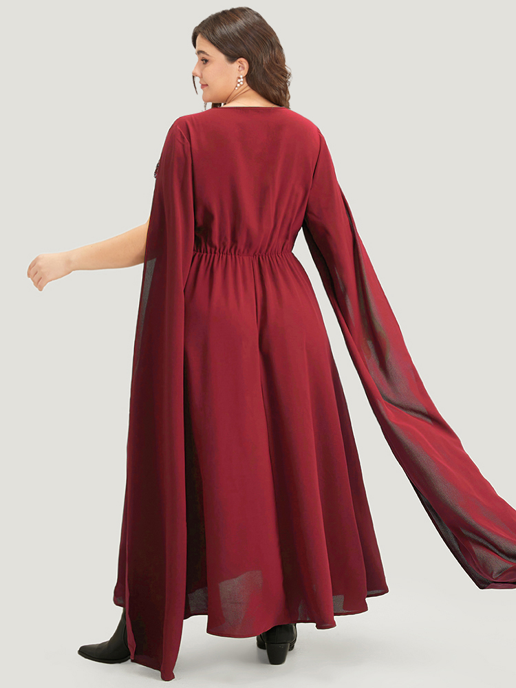 

Plus Size Halloween Sequin Detail Embroidered Cut Out Dress Scarlet Women Elegant Patchwork Round Neck Sleeveless Curvy Long Dress BloomChic