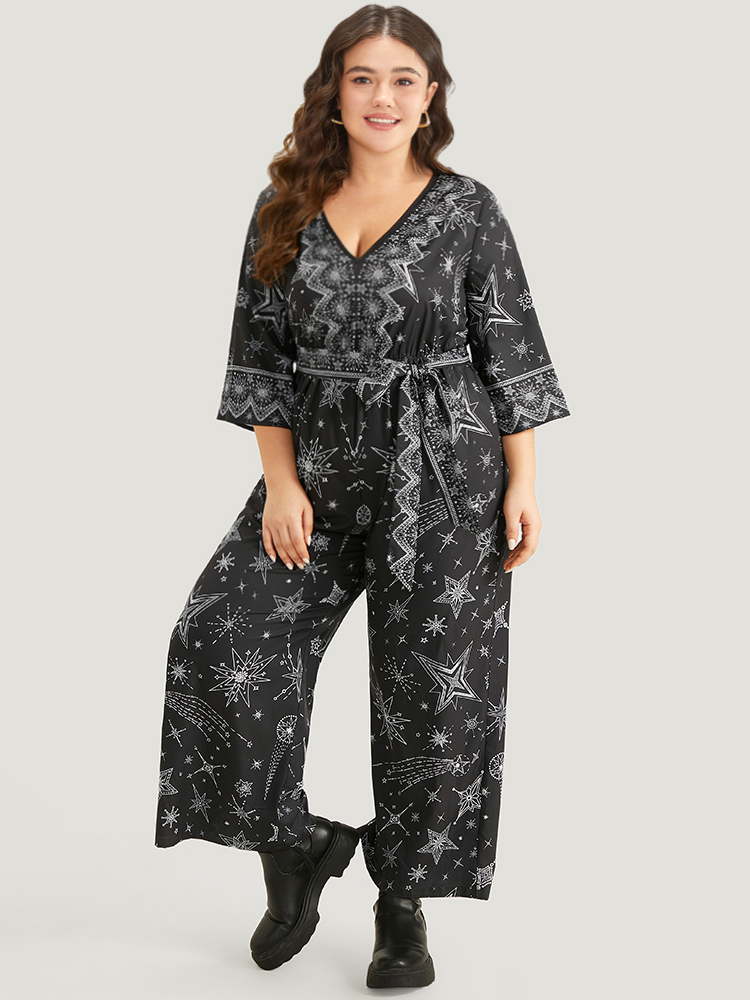 Plus Size Women Festival-Halloween Bohemian Print Zipper Regular Pocket Belt Elegant Jumpsuits BloomChic 
