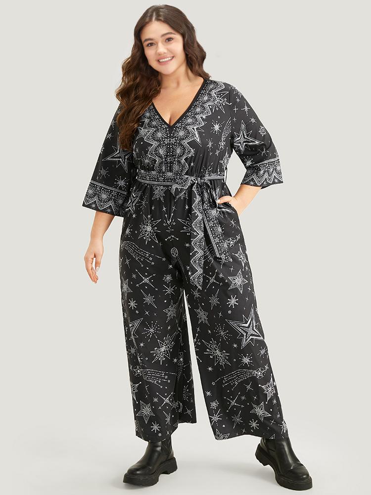 Plus Size Women Festival-Halloween Bohemian Print Zipper Regular Pocket Belt Elegant Jumpsuits BloomChic 