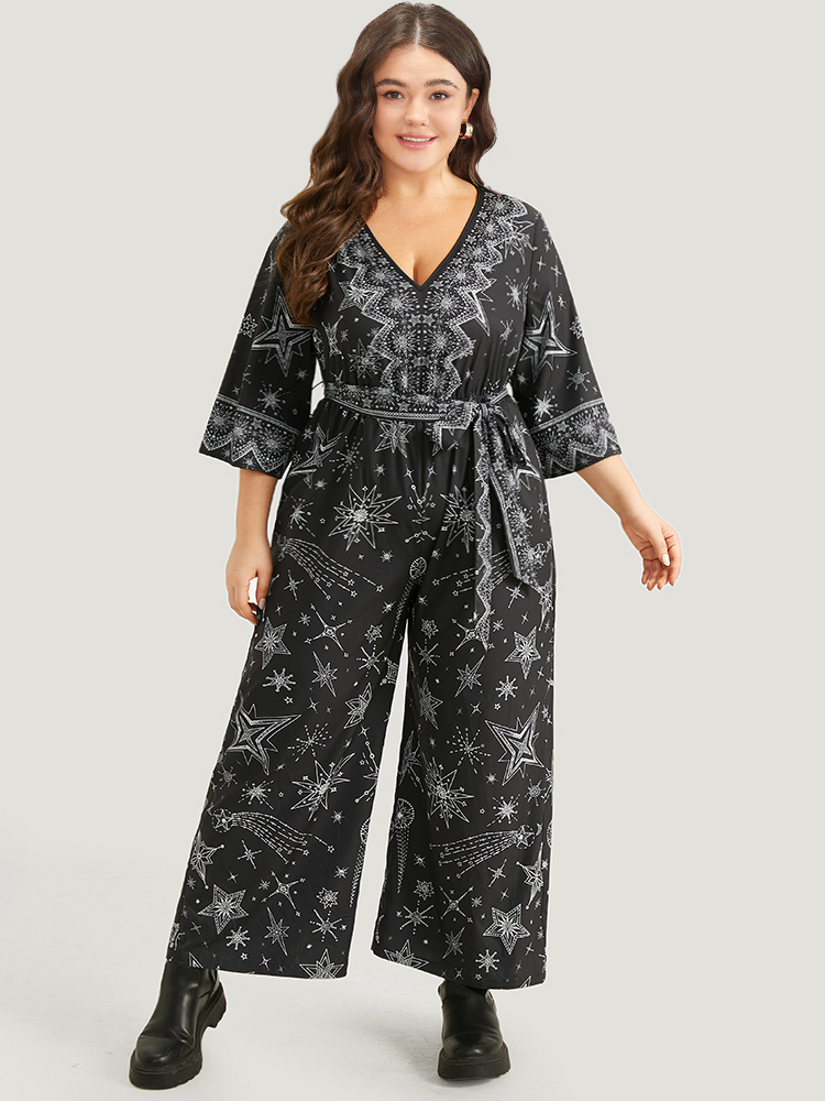Plus Size Women Festival-Halloween Bohemian Print Zipper Regular Pocket Belt Elegant Jumpsuits BloomChic 