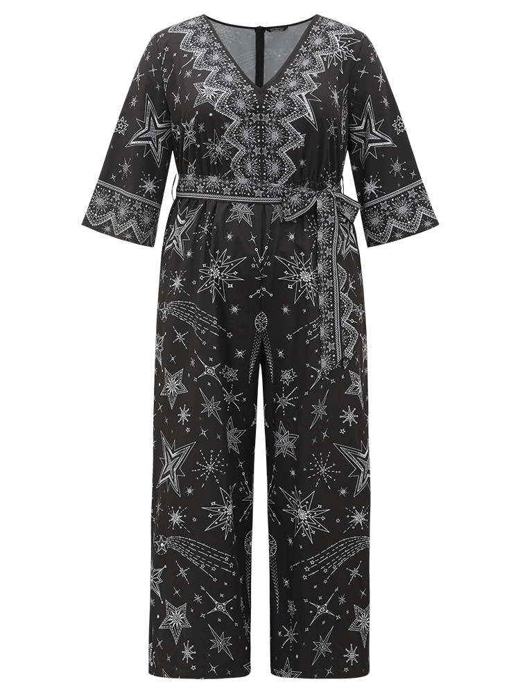 Plus Size Women Festival-Halloween Bohemian Print Zipper Regular Pocket Belt Elegant Jumpsuits BloomChic 