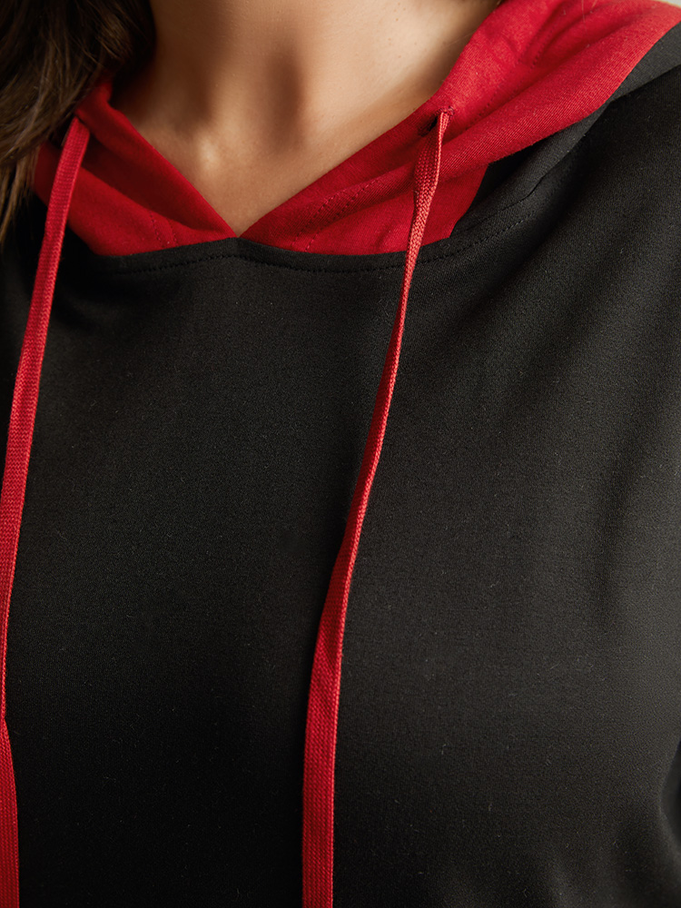 Plus Size Halloween Hooded Drawstring Contrast Pocket Sweatshirt Women Black Casual Contrast Hooded Festival-Halloween Sweatshirts BloomChic 22-24/3X 