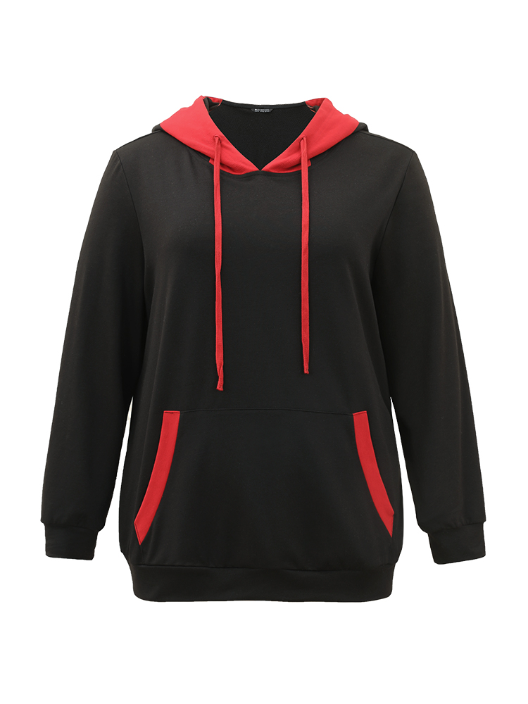 Plus Size Halloween Hooded Drawstring Contrast Pocket Sweatshirt Women Black Casual Contrast Hooded Festival-Halloween Sweatshirts BloomChic 22-24/3X 
