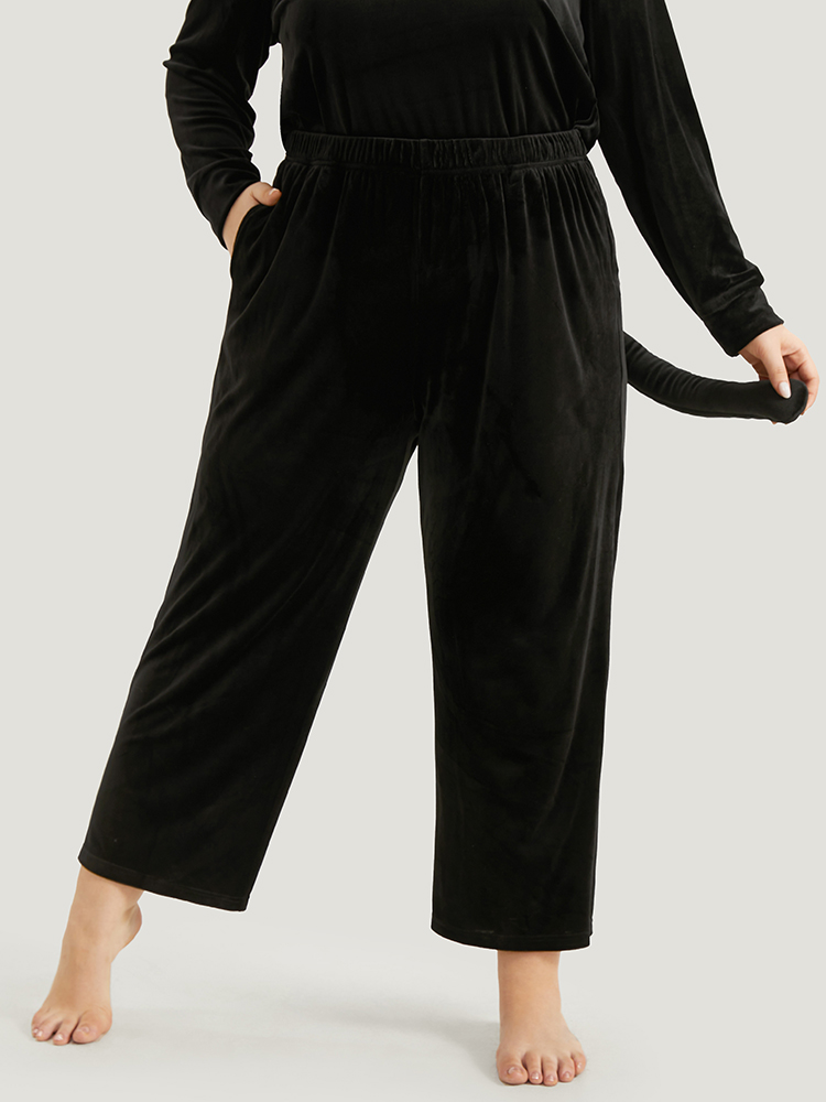 

Plus Size Halloween Plain Tail Elastic Waist Sleep Pants Black Pocket Casual Festival-Halloween Plain Sleep Bottoms  Bloomchic