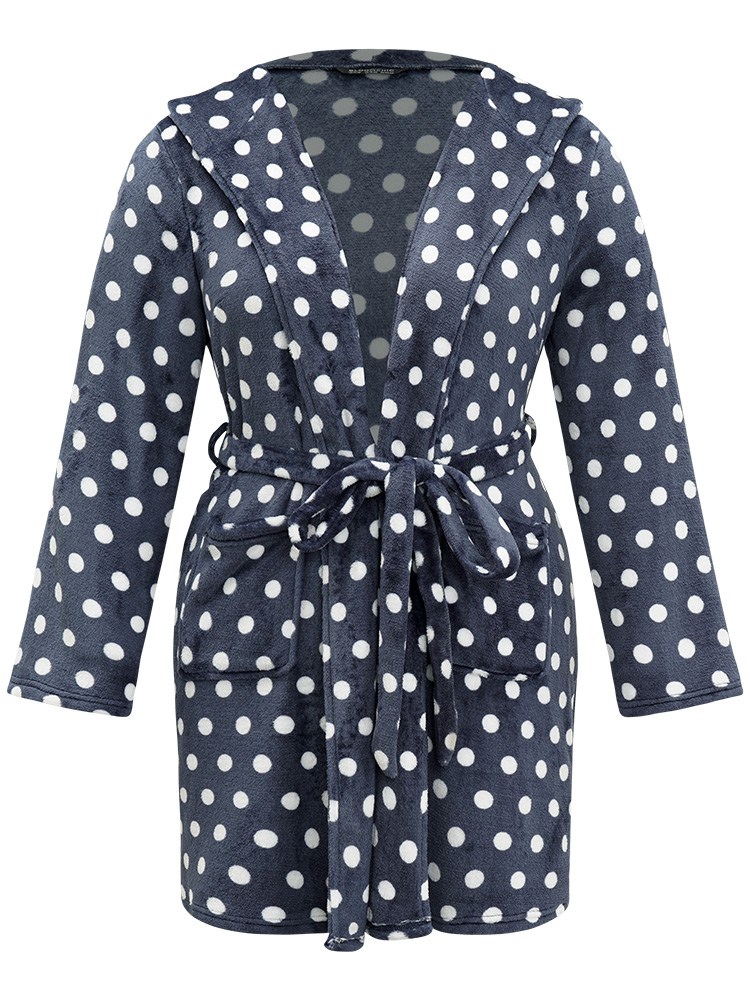 

Plus Size Halloween Polka Dot Pocket Belted Hooded Sleep Dress Indigo Polka Dot Belted Casual Robes/Robes Sets  Bloomchic