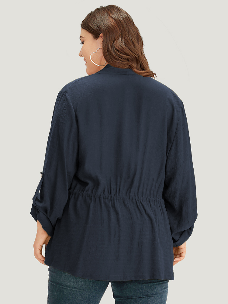 

Plus Size Supersoft Essentials Plain Pocket Asymmetrical Drawstring Coat Women Indigo Plain Pocket Dailywear Jackets BloomChic