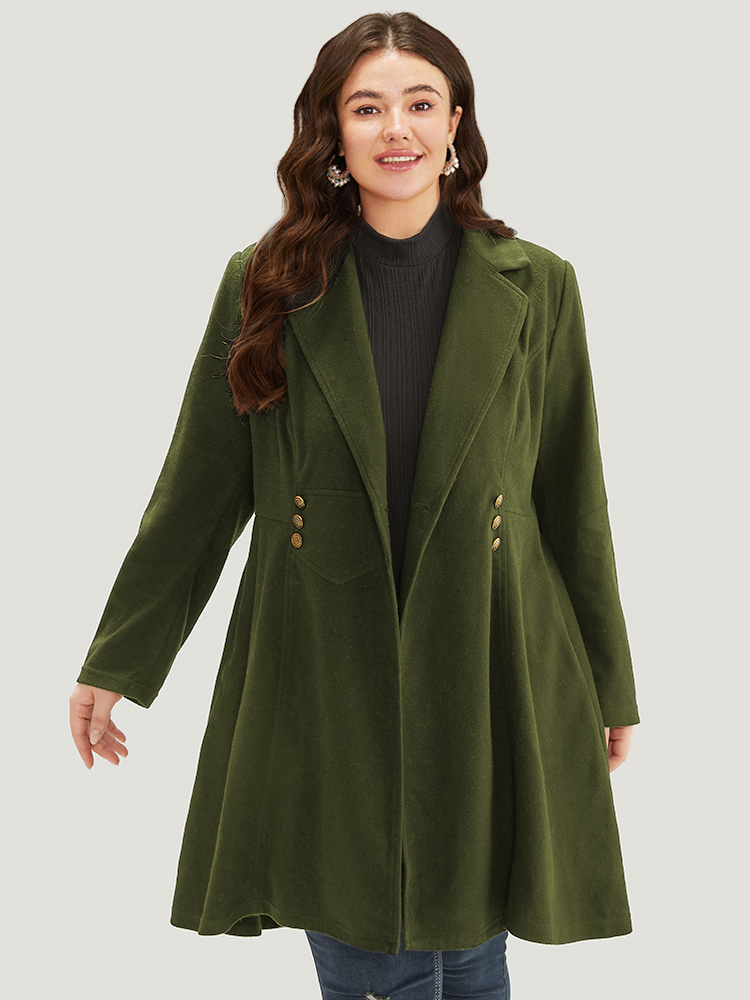 

Plus Size Solid Lapel Collar Double Breasted Coat Women ArmyGreen Office Plain Ladies Work Winter Coats BloomChic