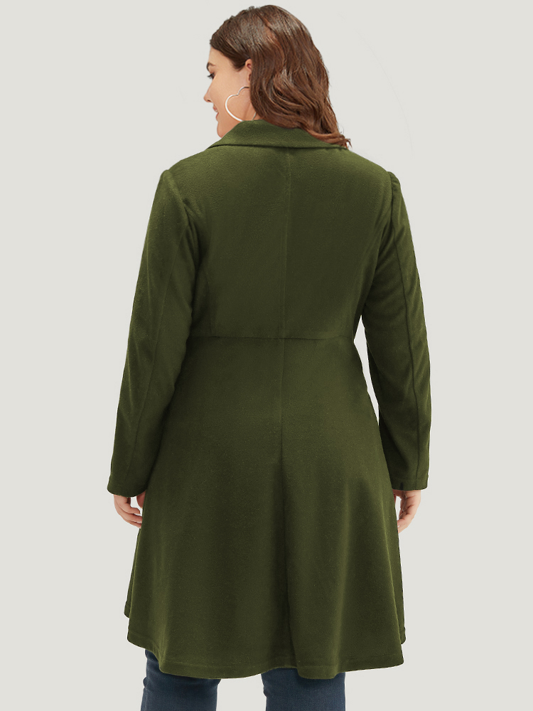 

Plus Size Solid Lapel Collar Double Breasted Coat Women ArmyGreen Office Plain Ladies Work Winter Coats BloomChic