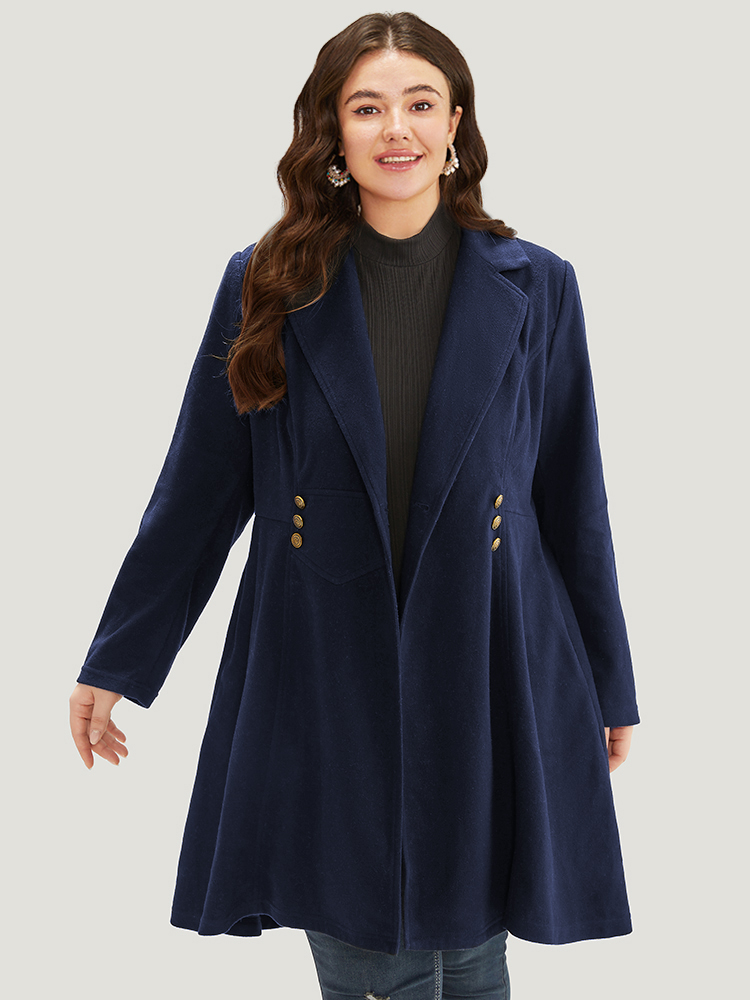 

Plus Size Solid Lapel Collar Double Breasted Coat Women Navy Office Plain Ladies Work Winter Coats BloomChic