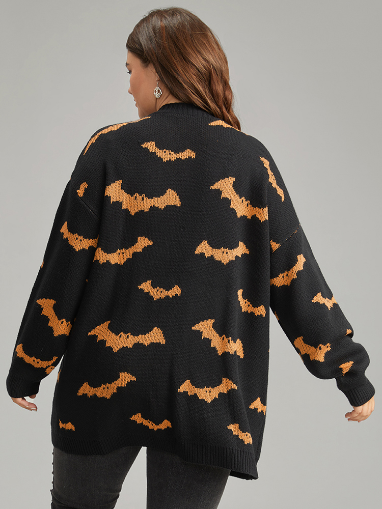 

Plus Size Halloween Bat Graphic Open Front Cardigan Black Women Casual Loose Long Sleeve Festival-Halloween Cardigans BloomChic