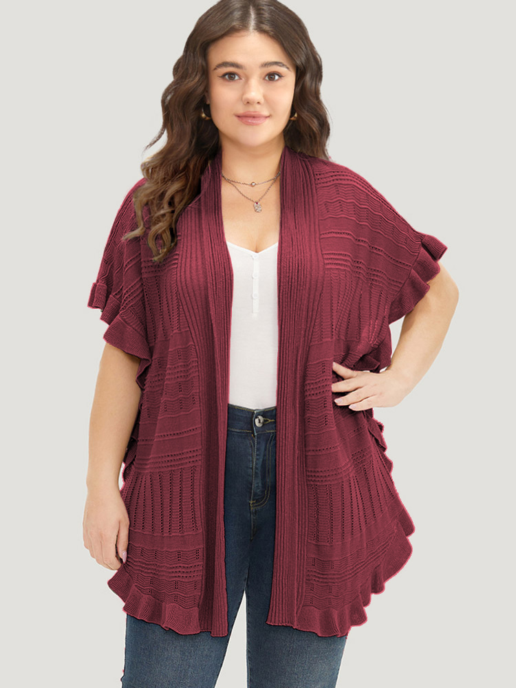 

Plus Size Anti-Pilling Plain Ruffles Split Hem Dolman Sleeve Cardigan Scarlet Women Casual Loose Short sleeve Everyday Cardigans BloomChic