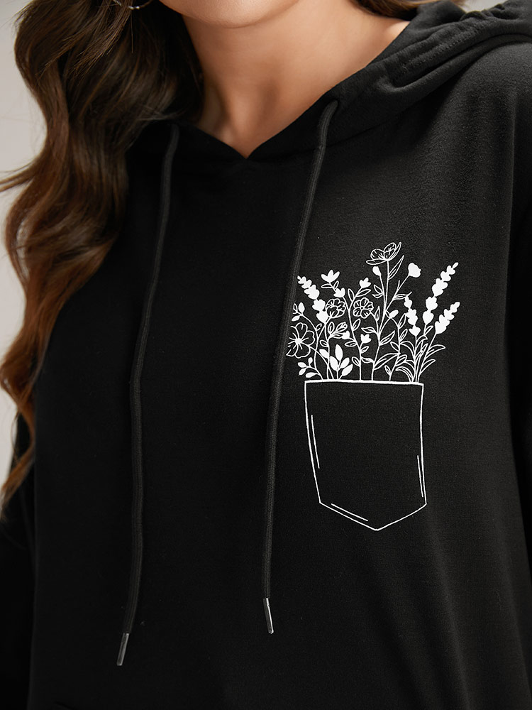 Plus Size Women Dailywear Natural Flowers Elastic cuffs Regular Regular Sleeve Long Sleeve Hooded Pocket Casual Sweatshirts BloomChic 