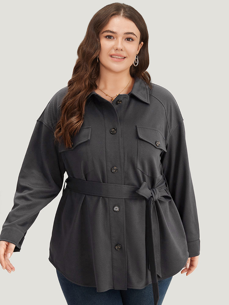 Plus Size Women Dailywear Plain Plain Pocket Casual Coats BloomChic 