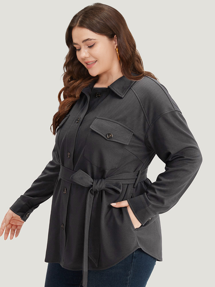 Plus Size Women Dailywear Plain Plain Pocket Casual Coats BloomChic 