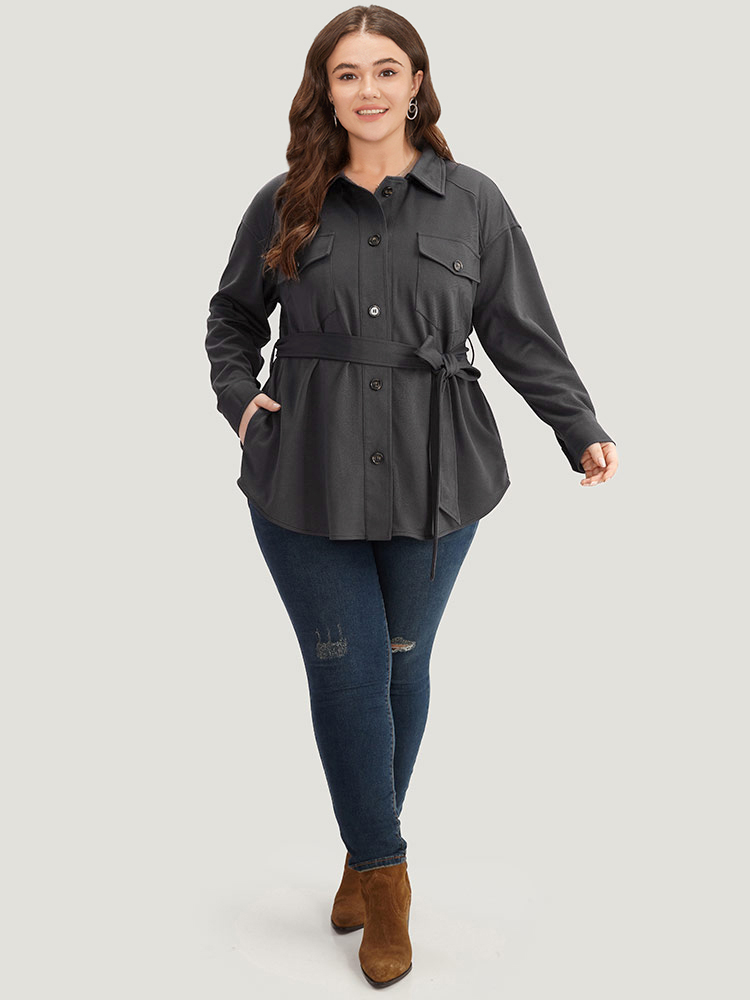 Plus Size Women Dailywear Plain Plain Pocket Casual Coats BloomChic 
