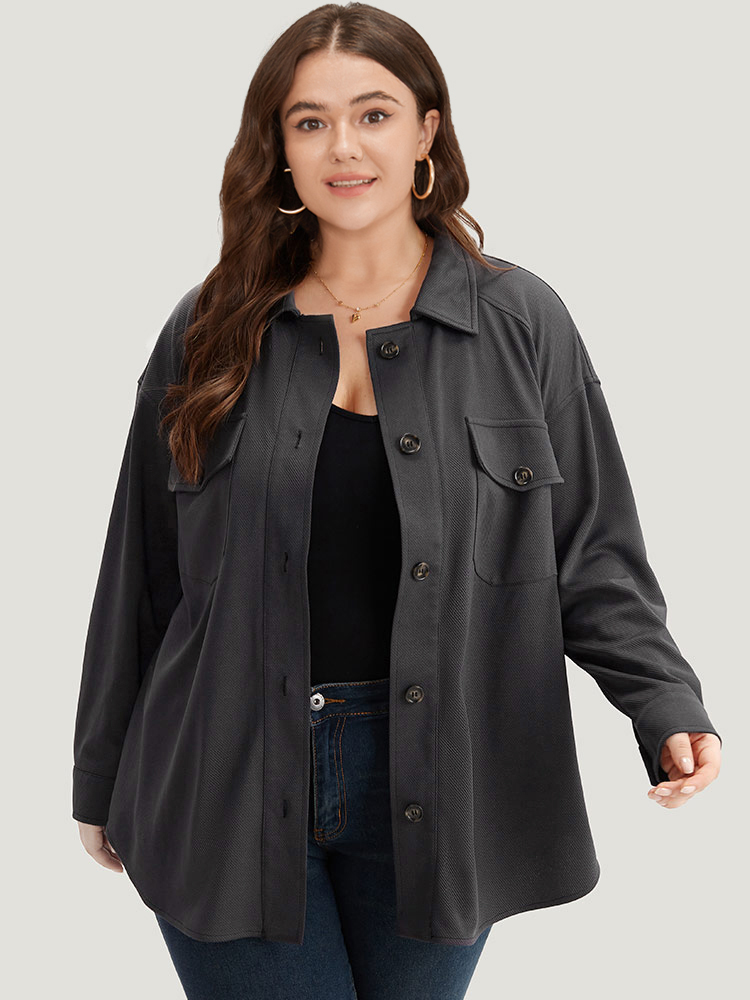 Plus Size Women Dailywear Plain Plain Pocket Casual Coats BloomChic 