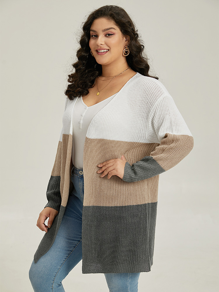 

Plus Size Colorblock Contrast Open Front Cardigan Multicolor Women Casual Loose Long Sleeve Dailywear Cardigans BloomChic