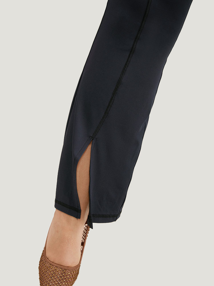 Plus Size Plain Split Hem Flare Leg Leggings Women Indigo Elegant High stretch Flare Leg High Rise Dailywear Leggings BloomChic 22-24/3X 