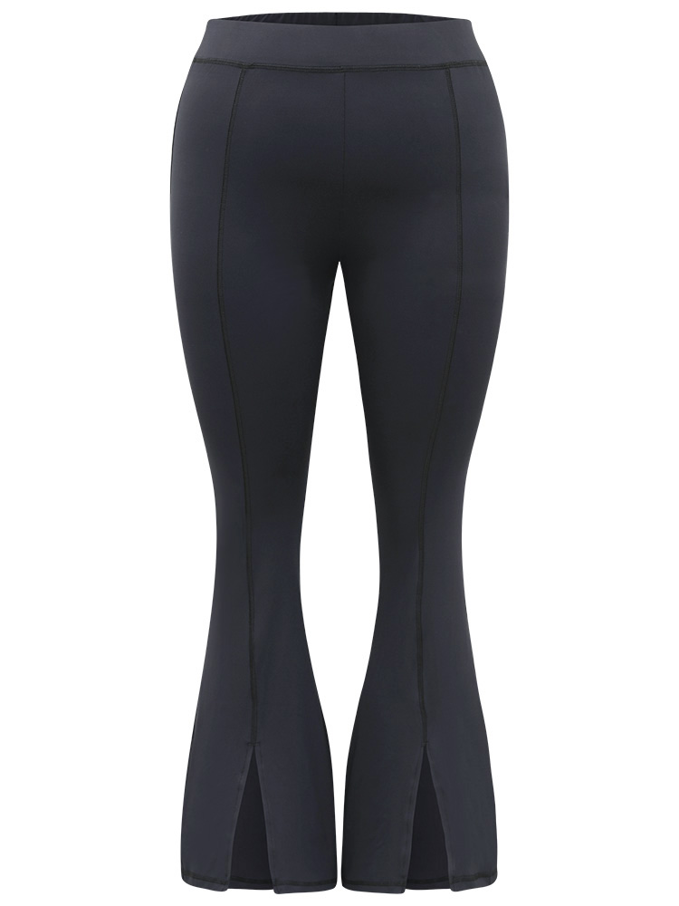 Plus Size Plain Split Hem Flare Leg Leggings Women Indigo Elegant High stretch Flare Leg High Rise Dailywear Leggings BloomChic 22-24/3X 
