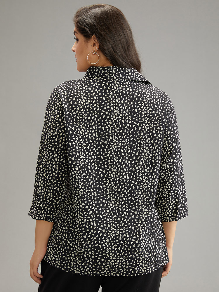 Plus Size Women Work Leopard Button Regular Sleeve Elbow-length sleeve Shirt collar Office Blouses BloomChic 