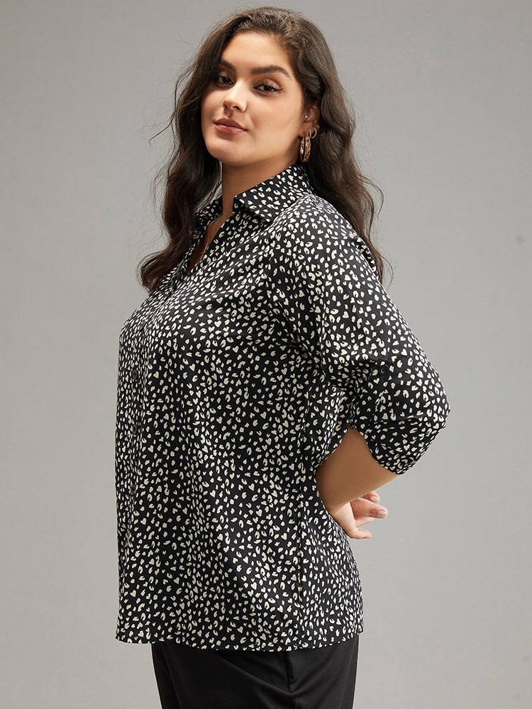 Plus Size Women Work Leopard Button Regular Sleeve Elbow-length sleeve Shirt collar Office Blouses BloomChic 