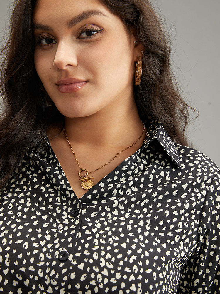 Plus Size Women Work Leopard Button Regular Sleeve Elbow-length sleeve Shirt collar Office Blouses BloomChic 