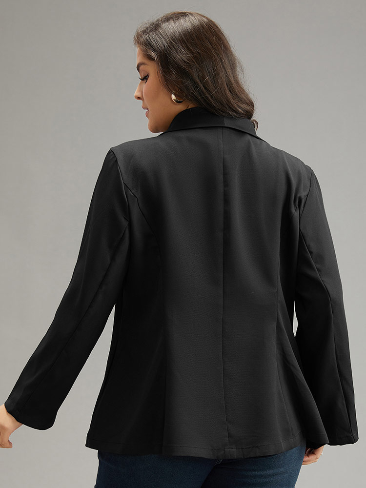 Plus Size Plain Roll Tab Sleeve Lapel Collar Blazer Black Women Dailywear Plain Plain Sleeve Long Sleeve Lapel Collar 14-16/1X Casual Blazers BloomChic 