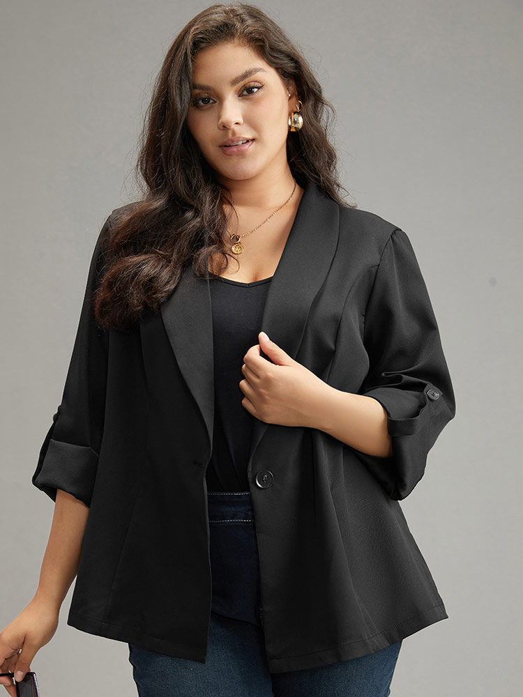 

Plus Size Plain Roll Tab Sleeve Lapel Collar Blazer Black Women Dailywear Plain Plain Sleeve Long Sleeve Lapel Collar  Casual Blazers BloomChic