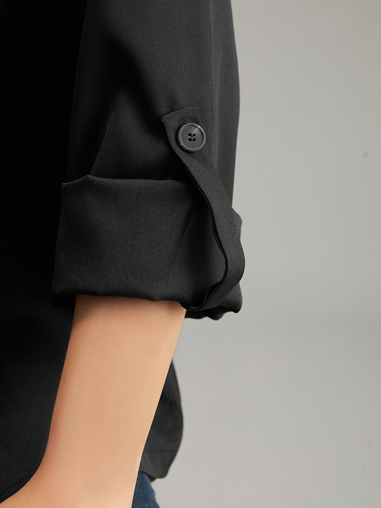 Plus Size Plain Roll Tab Sleeve Lapel Collar Blazer Black Women Dailywear Plain Plain Sleeve Long Sleeve Lapel Collar 14-16/1X Casual Blazers BloomChic 