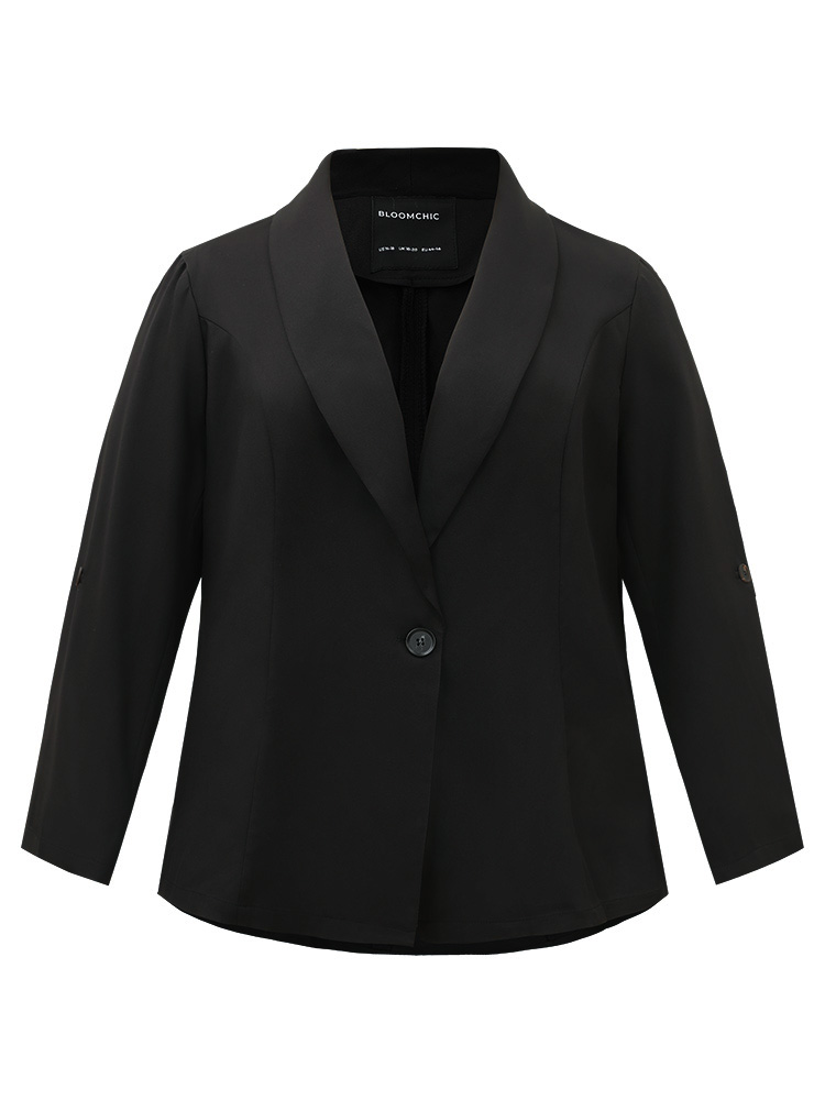 Plus Size Plain Roll Tab Sleeve Lapel Collar Blazer Black Women Dailywear Plain Plain Sleeve Long Sleeve Lapel Collar 14-16/1X Casual Blazers BloomChic 
